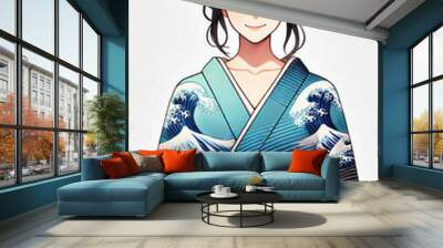 アニメ／美女　美人画　着物　波 Wall mural